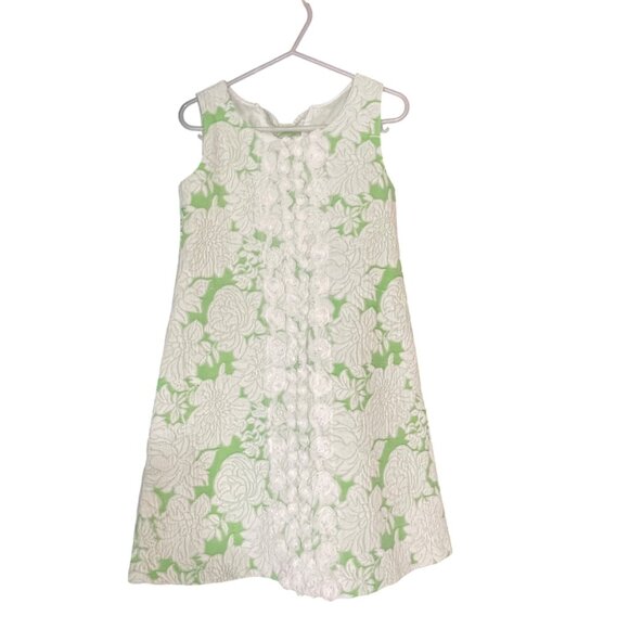 Bonnie Jean Girls Green & White Floral Textured Sleeveless Dress With Back Bow D - Picture 1 of 5